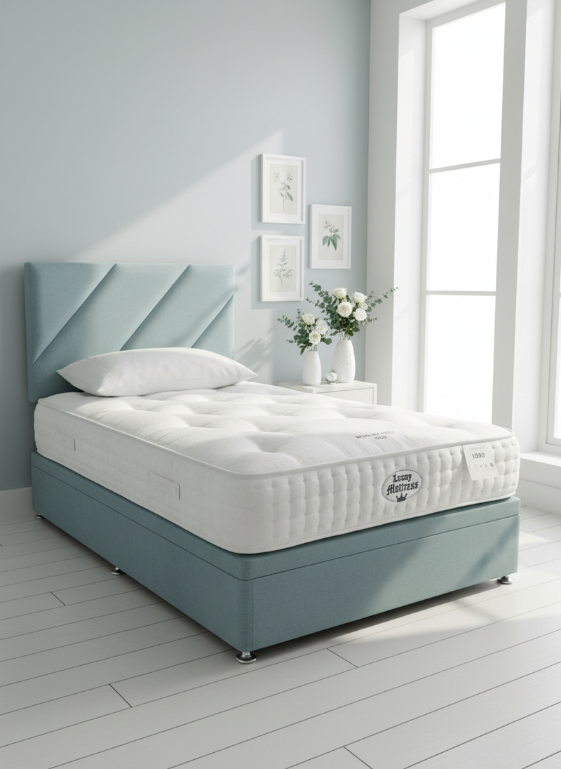 Bed in Duck Egg with flowers