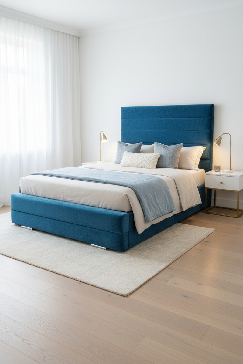 Blue bed with rose mattress set