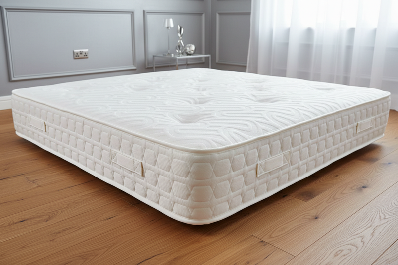 Closer view of mattress in silver room