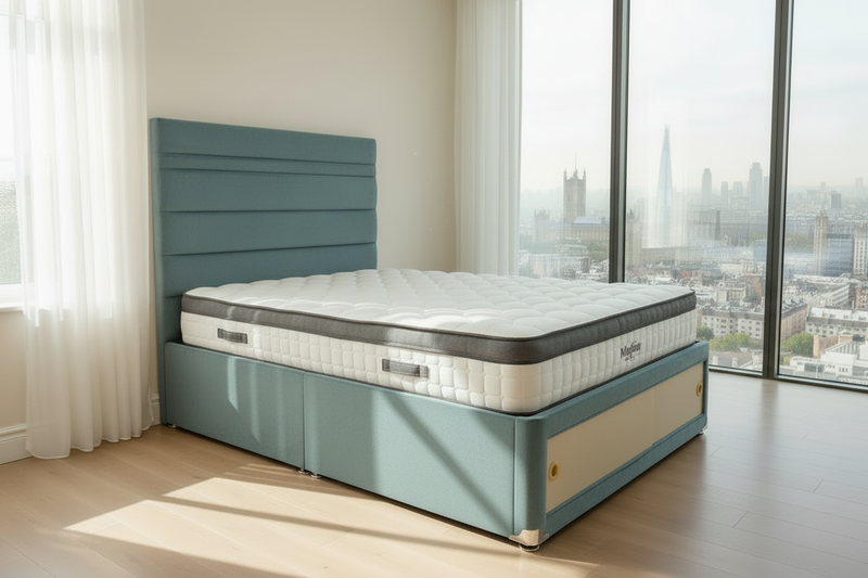 Duck Egg Blue Bed with Mayfair Mattress - London View