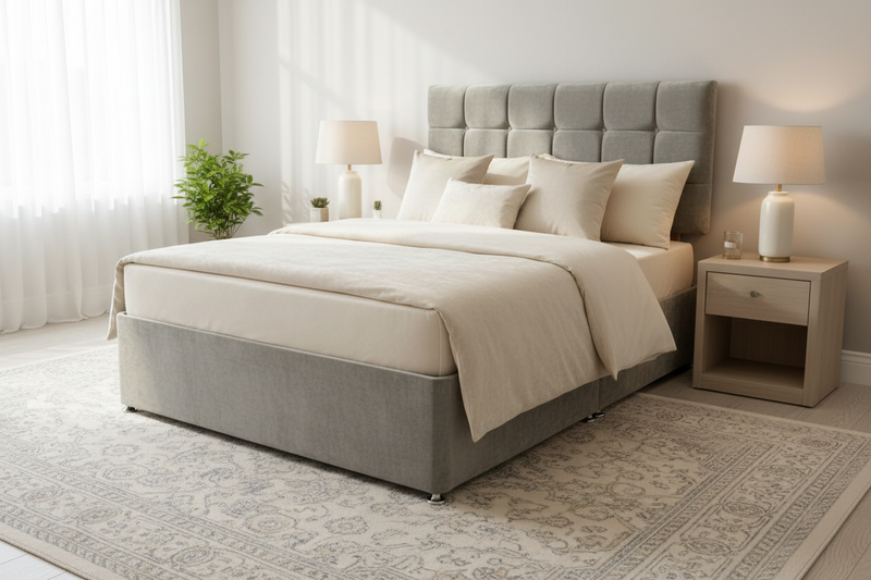 Emma divan bed in cream with rug in light room