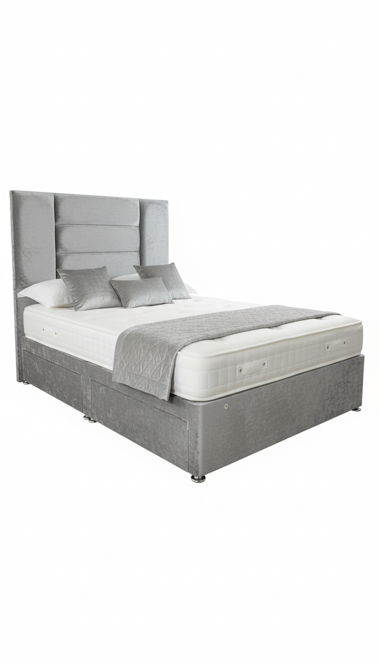 Full Merlin divan bed set in silver