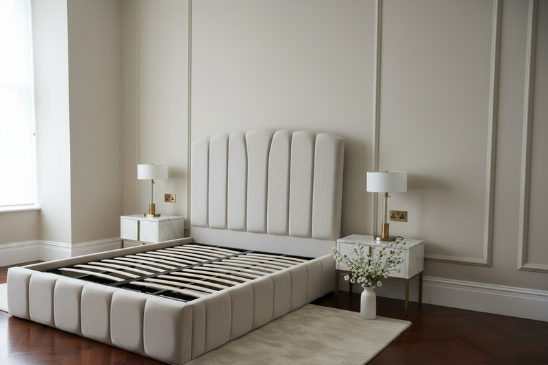Luxury bed frame with small flower arrangement