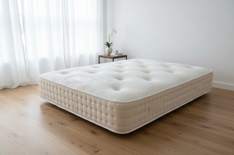 Luxury silk-style mattress on wood floor
