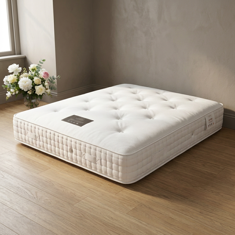 Mattress with flowers in the matching bright warm-grey background theme