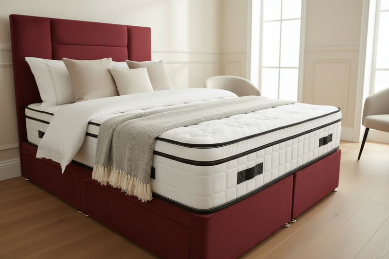 Mayfair Mattress & Merlin Divan Bed Set in Claret