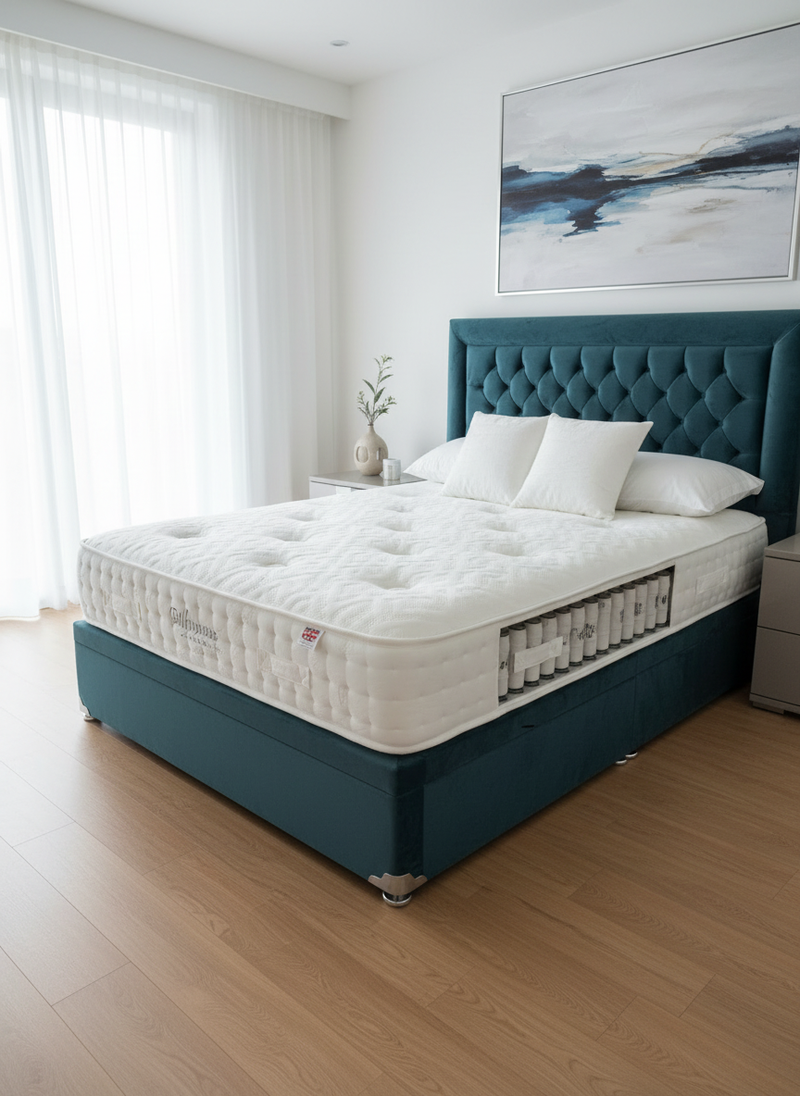 Metal gray luxury bed with sophisticated room setting