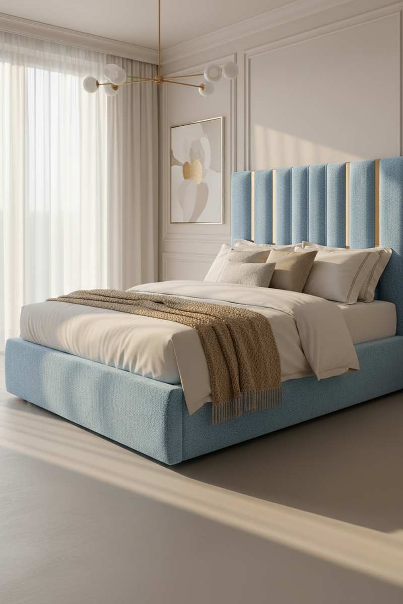Sky blue teddy bed with wooden floor